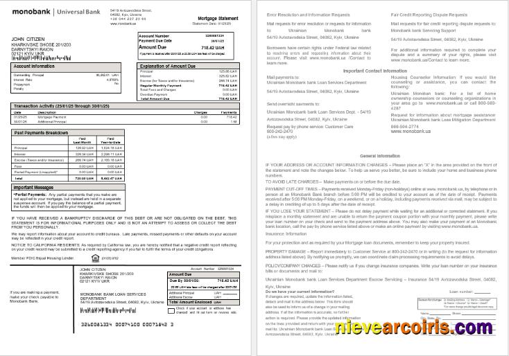 Ukrainian Monobank Bank Mortgage Statement In Word And PDF Formats Template