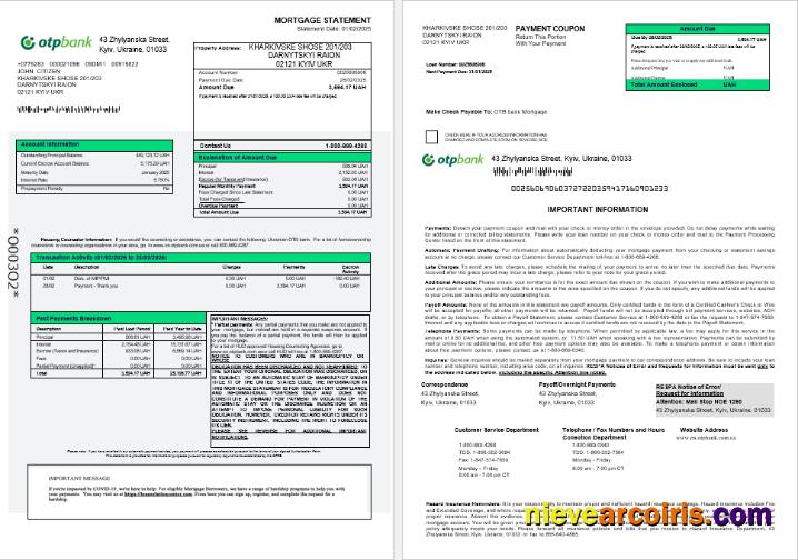 Ukrainian OTP Bank Mortgage Statement In Word And PDF Formats 1 2 Sample