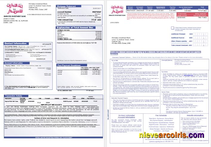 United Arab Emirates Investment Bank Mortgage Statement In Word And PDF Formats, 3 Pages 1 2 Photolook