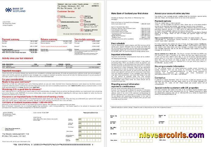 United Kingdom Bank Of Scotland Mortgage Statement In Word And PDF Formats, 2 Pages Sample