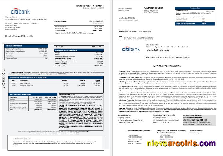 United Kingdom Citibank Bank Mortgage Statement In Word And PDF Formats 1 2 Preview