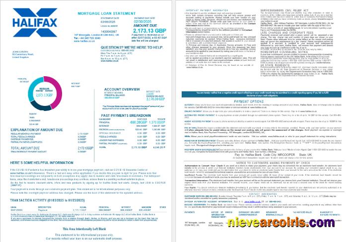 United Kingdom Halifax Bank Mortgage Loan Statement In Word And PDF Formats , 4 Pages 1 2 Photolook