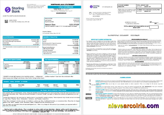 United Kingdom Starling Bank Mortgage Loan Statement In Word And PDF Formats , 8 Pages 1 2 Sample