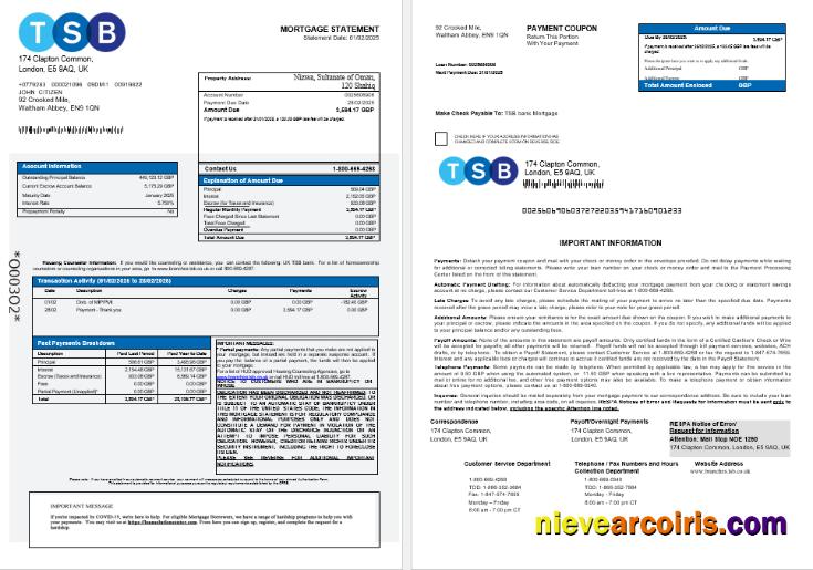 United Kingdom TSB Bank Mortgage Statement In Word And PDF Formats 1 2 Preview