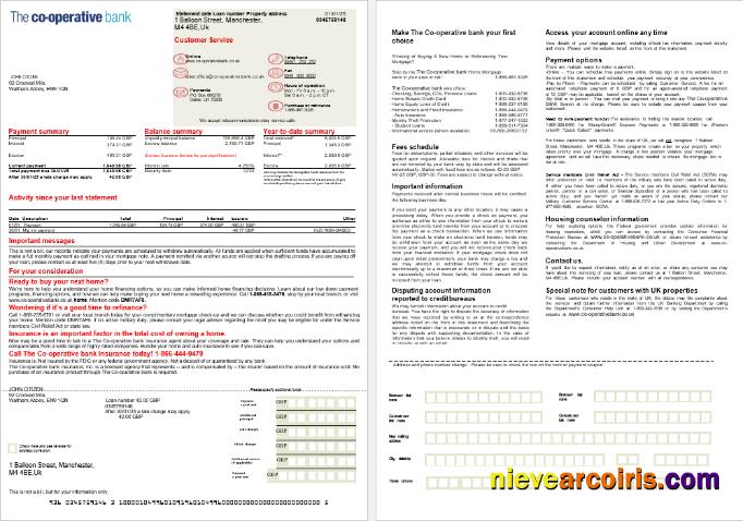 United Kingdom The Co Operative Bank Mortgage Statement In Word And PDF Formats, 2 Pages Sample