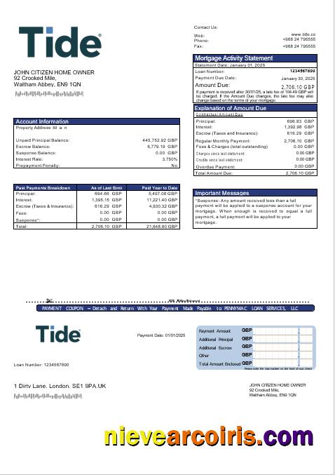 United Kingdom Tide Bank Mortgage Statement In Word And PDF Formats Sample