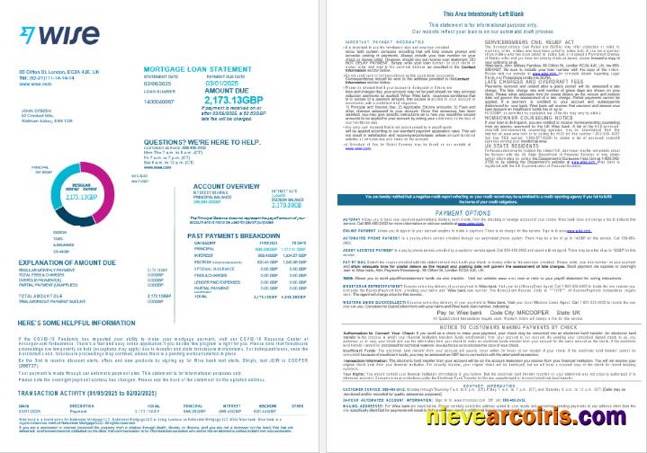 United Kingdom Wise Bank Mortgage Loan Statement In Word And PDF Formats , 4 Pages 1 2 Template
