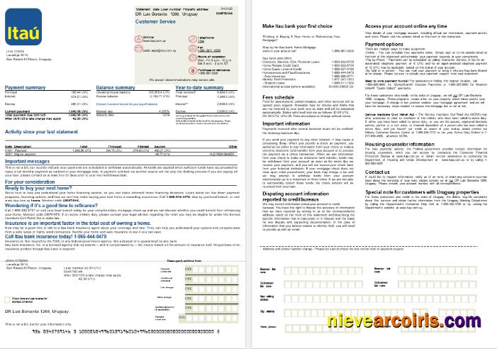 Uruguay Itau Bank Mortgage Statement In Word And PDF Formats, 2 Pages Sample