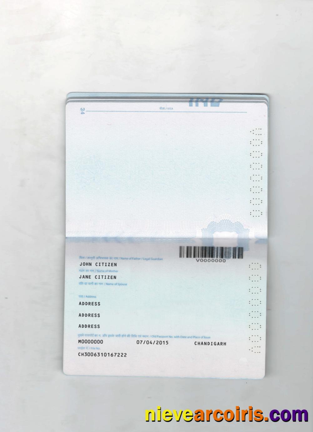 India Passport 2022 Present 2 Pages Page 2 Sample