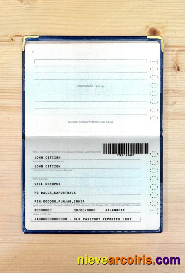 India Passport New Version 2 Pages Photolook 2 Sample