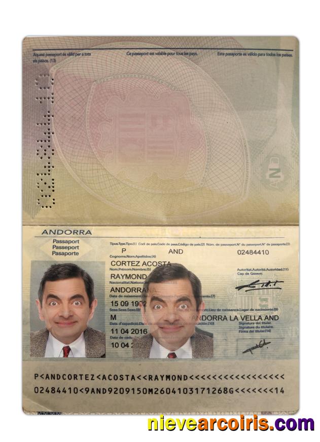 Andorra Passport 2016 Present Template