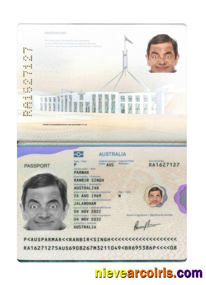Australia Passport 2022 Present Sample