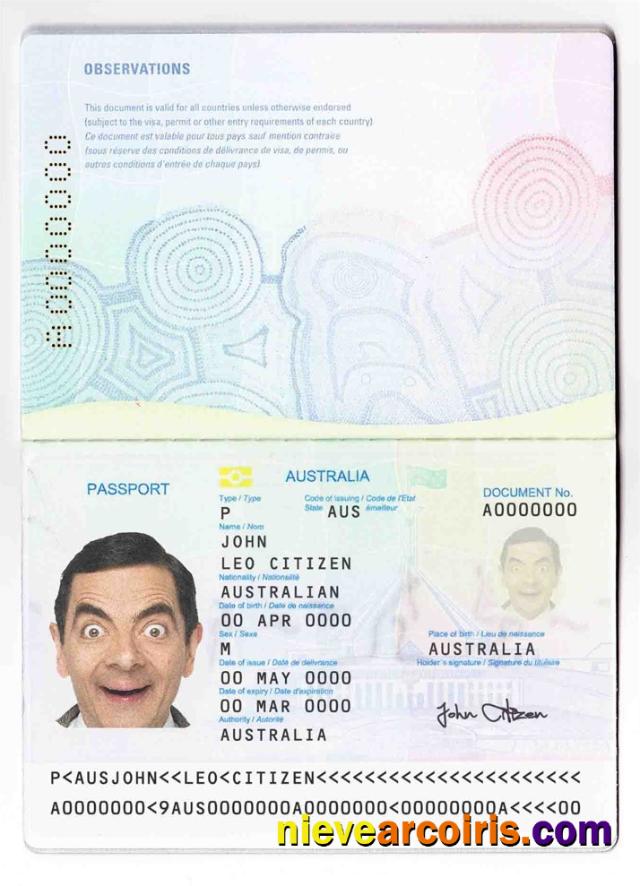 Australian Standard Passport Sample