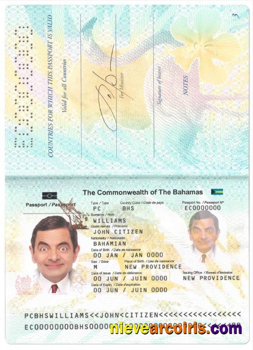 Bahamas Passport Sample