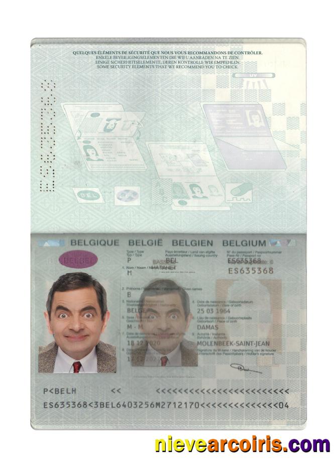 Belgium Passport 2020 Present Sample