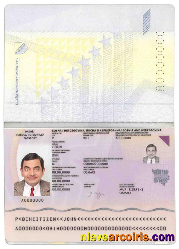 Bosnia And Herzegovina Passport Template