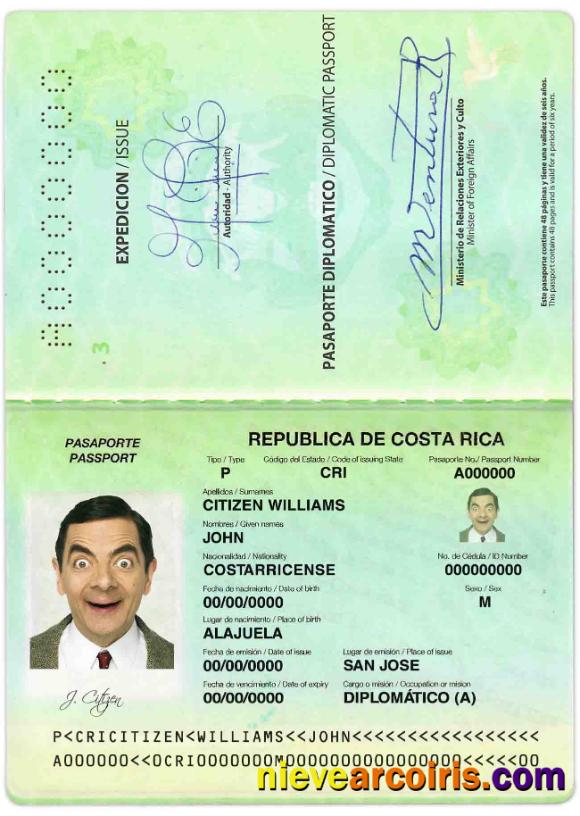 Costa Rica Diplomatic Passport Template