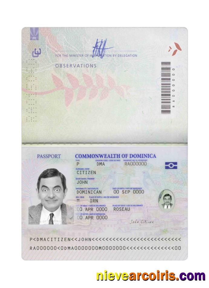 Dominica Passport 2021 Present Sample