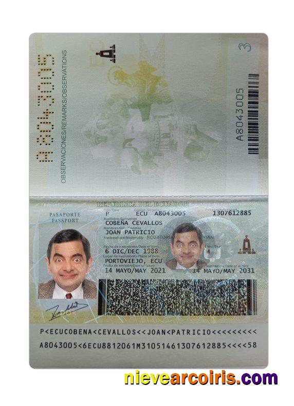 Ecuador Passport 2021 Present Template