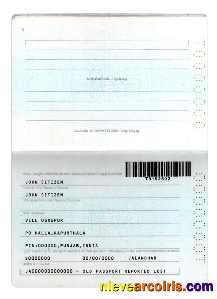 India Passport New Version 2 Pages 2 Template