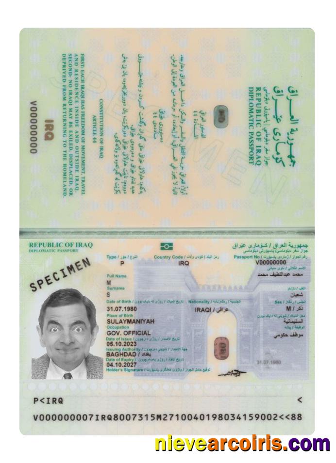 Iraq Passport 2023 Present Template