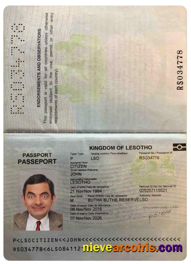 LESOTHO Passport Template