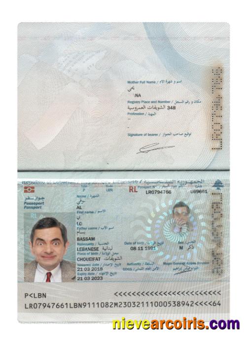 Lebanon Passport 2018 Present Sample