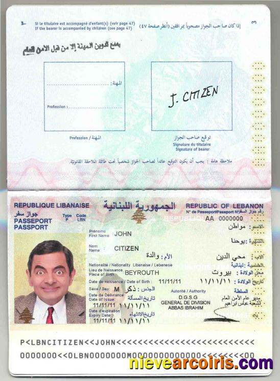 Lebanon Passport Template