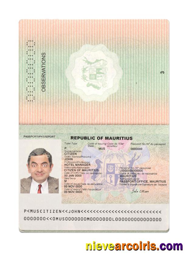Mauritius Passport 2017 Present Sample