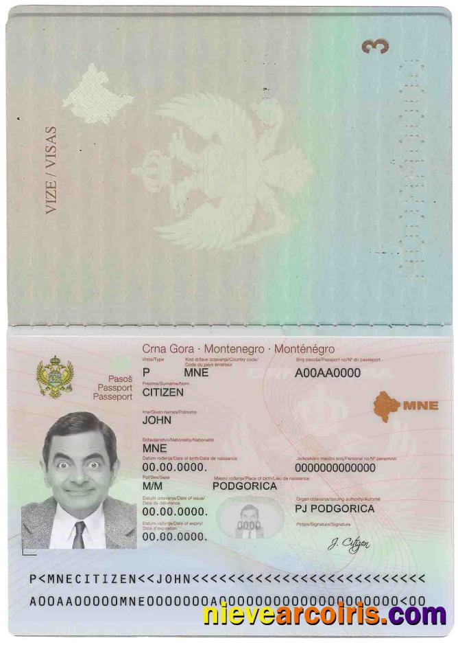 Montenegro Passport Template