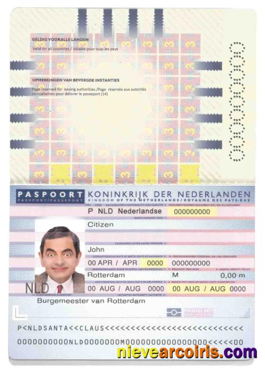 Netherlands (Holland) Passport (2006 2016) Sample