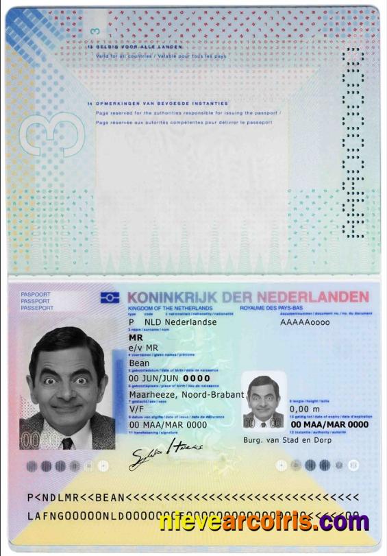 Editable Netherlands Passport Template In PSD Format, Fully Editable, With All Fonts (2014 – Present)