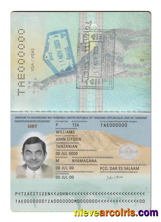Tanzania Passport New 2019 Present Sample