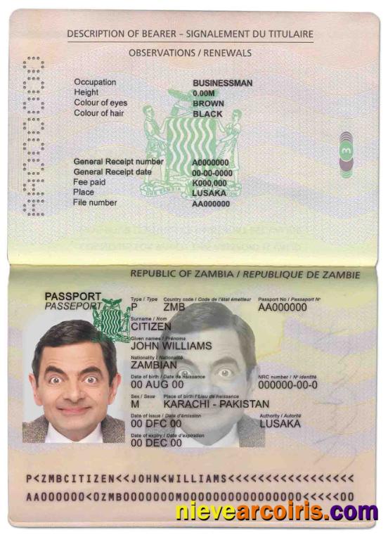 Zambia Passport Template