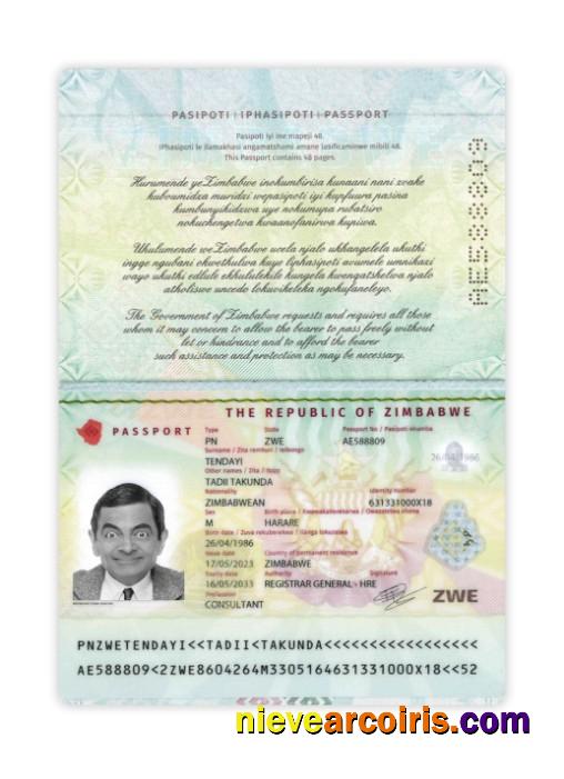 Zimbabwe Passport 2023 Present Sample
