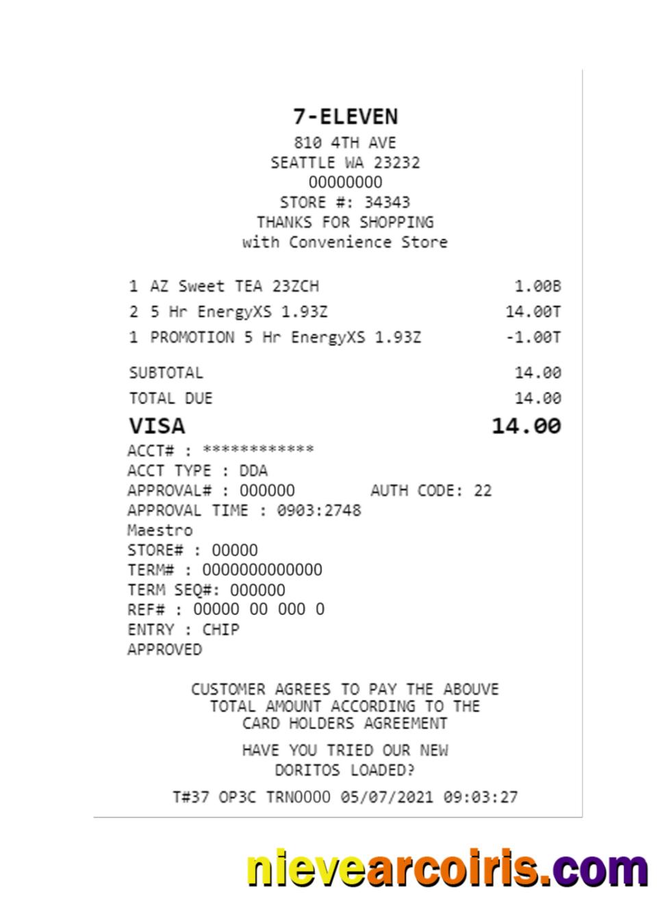 7 ELEVEN Payment Check Sample