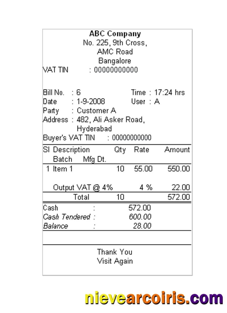 ABC COMPANY Cash Receipt Photolook
