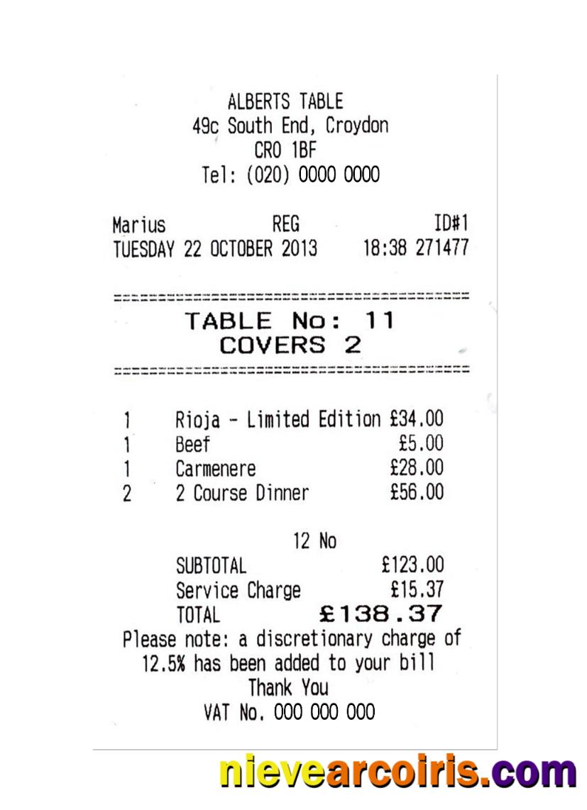 ALBERTS TABLE Payment Check Photolook