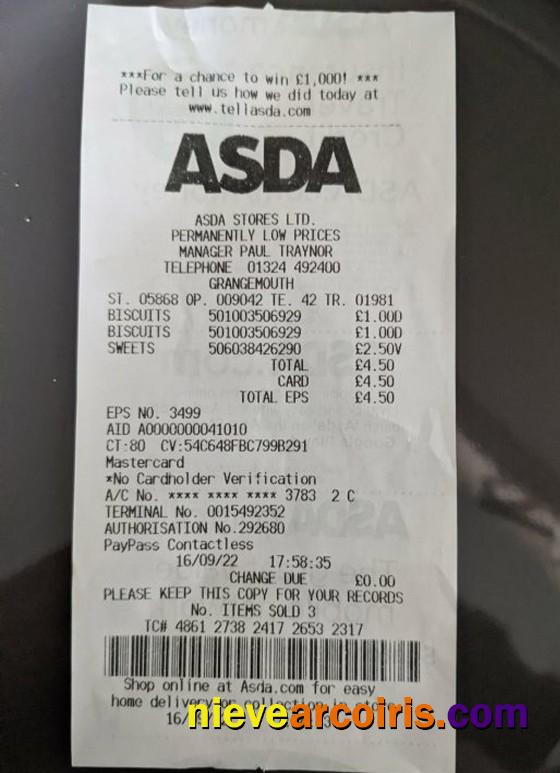ASDA Stores Payment Receipt Preview
