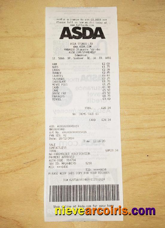 Asda Store Payment Receipt Preview