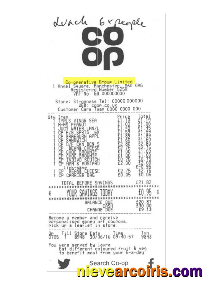 CO OPERATIVE GROUP LIMITED Payment Check Sample