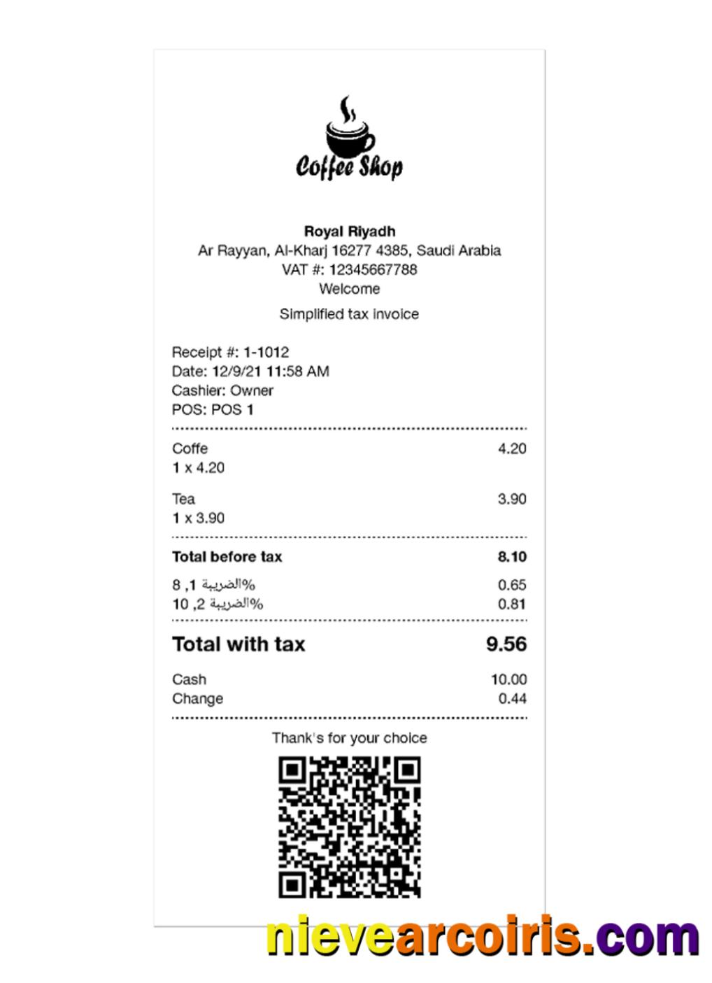Realistic COFFEE SHOP Payment Receipt Template