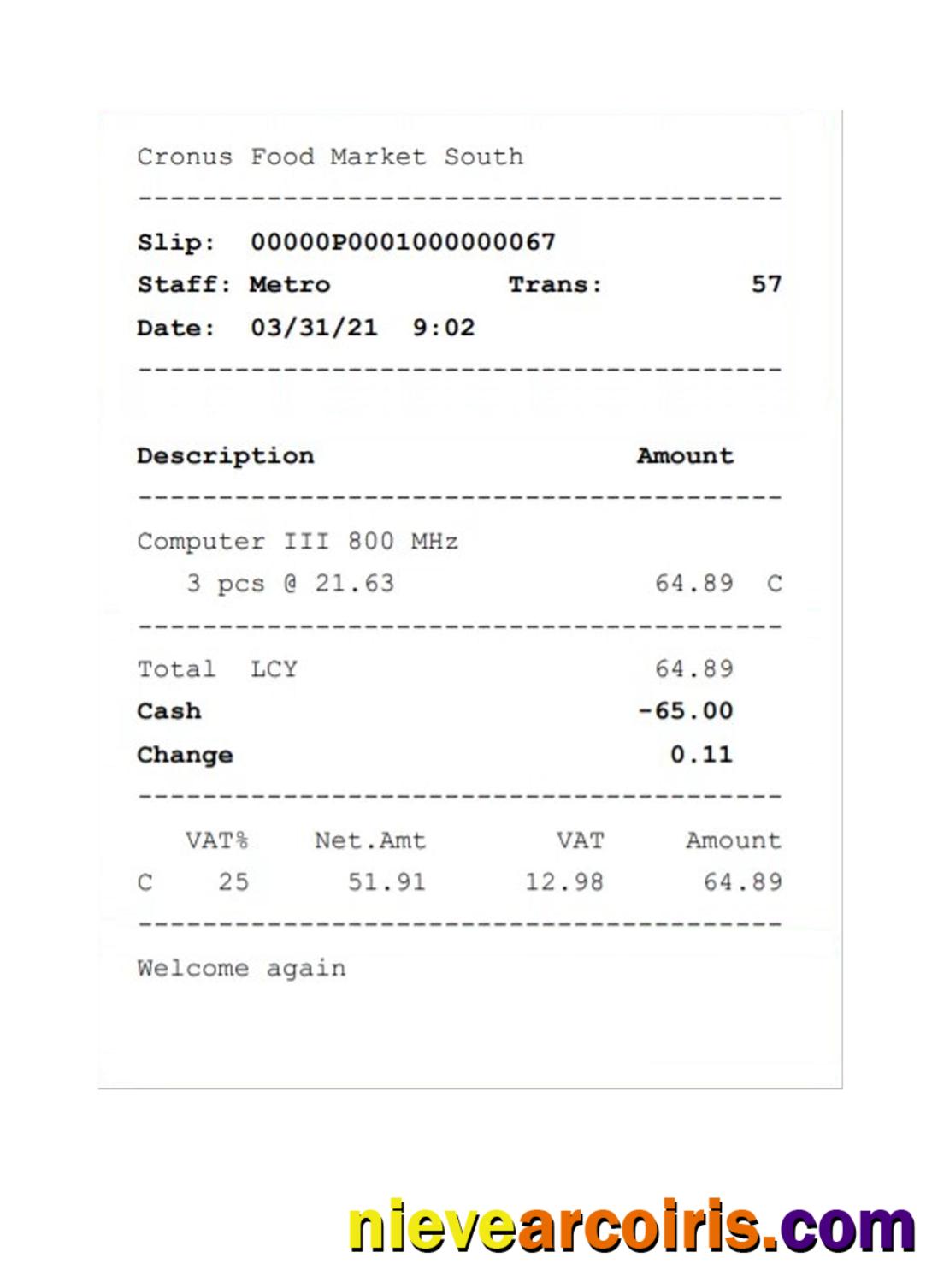 CRONUS FOOD MARKET Receipt Sample