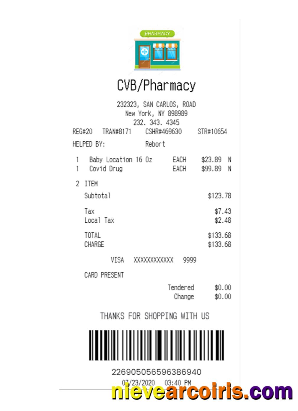 Professional CVB PHARMACY Receipt Template