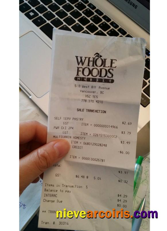 Canada Whole Foods Market Payment Receipt Photolook