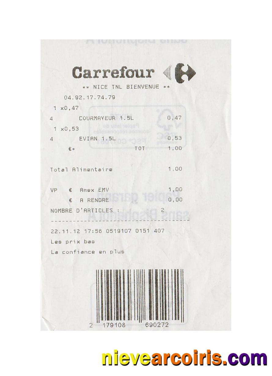 Carrefour Supermarket Payment Receipt Sample