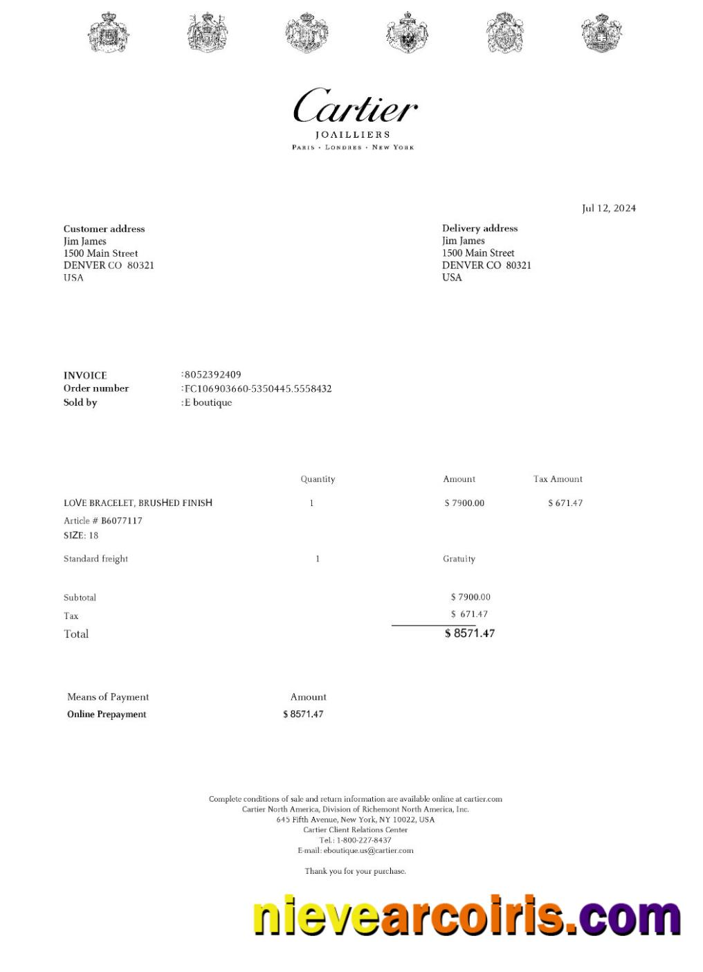 Cartier Payment Receipt Photolook