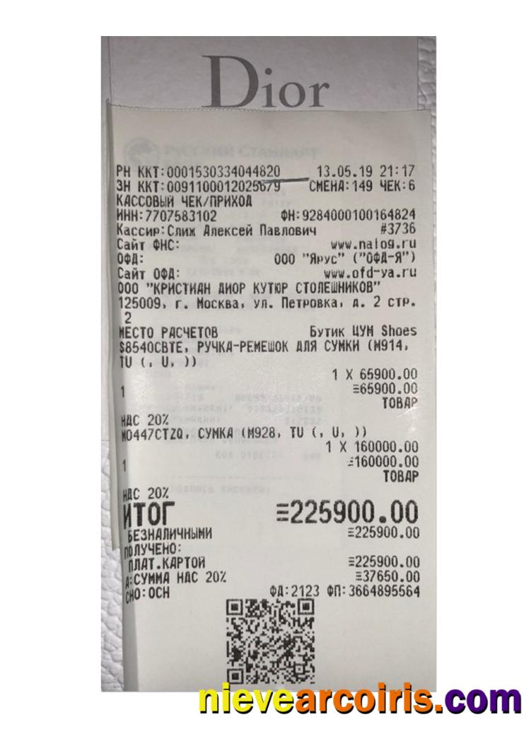 DIOR Payment Receipt Sample
