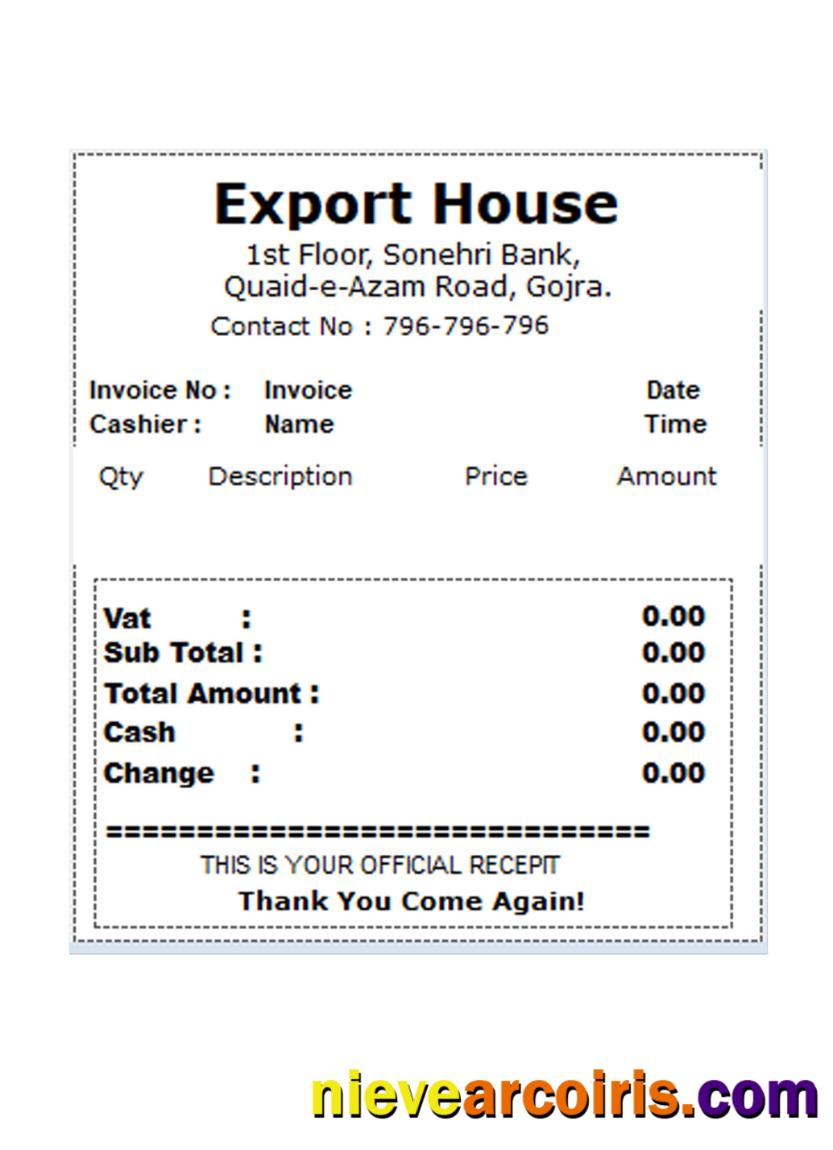EXPORT HOUSE Payment Check Sample