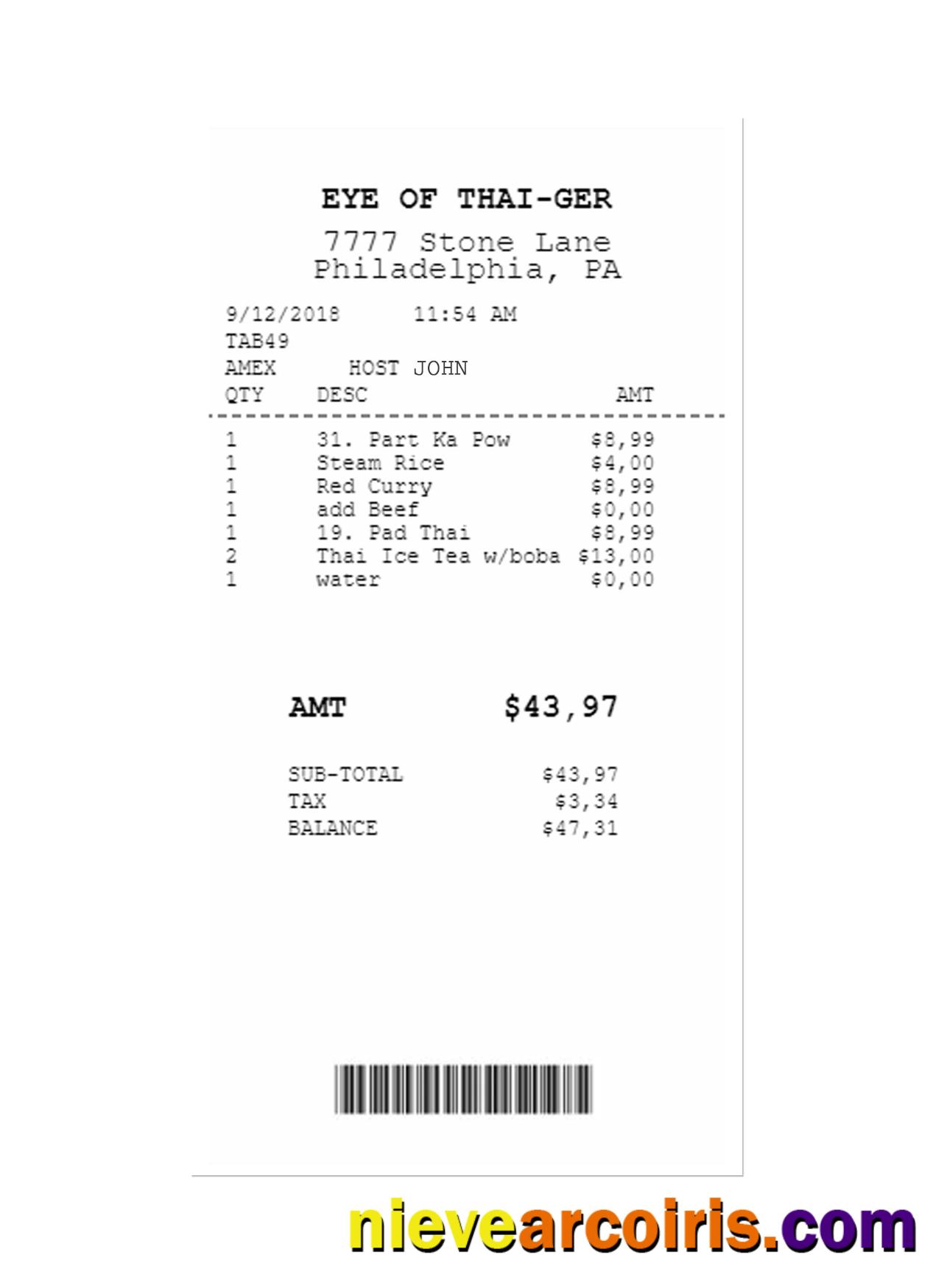 EYE OF THAI GER Payment Receipt Sample
